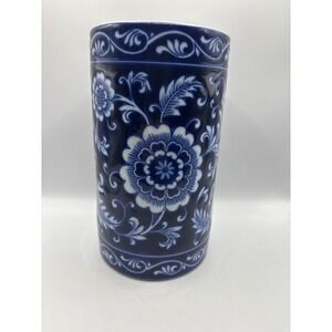 Pier 1 Mandarin Blue White Porcelain Floral Utensil Holder Vase Chinoiserie